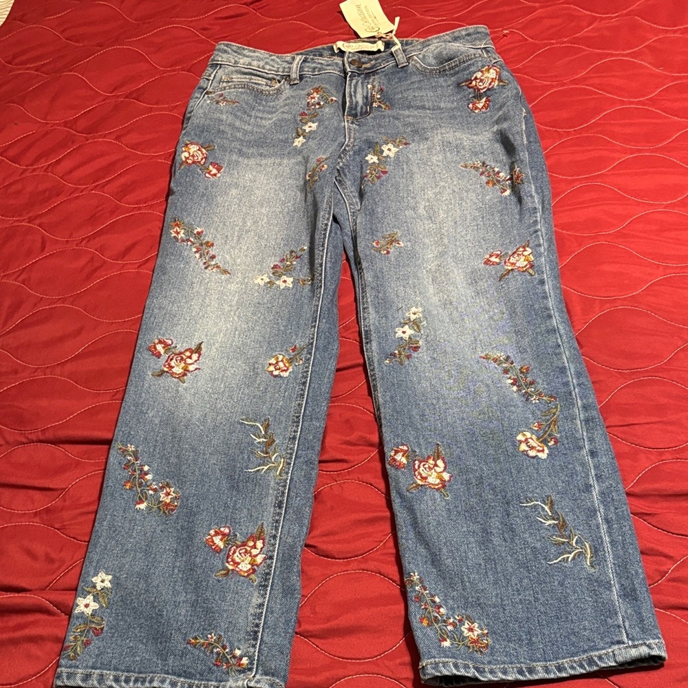 Cato Floral Embroidered Straight Leg Jeans - Blue